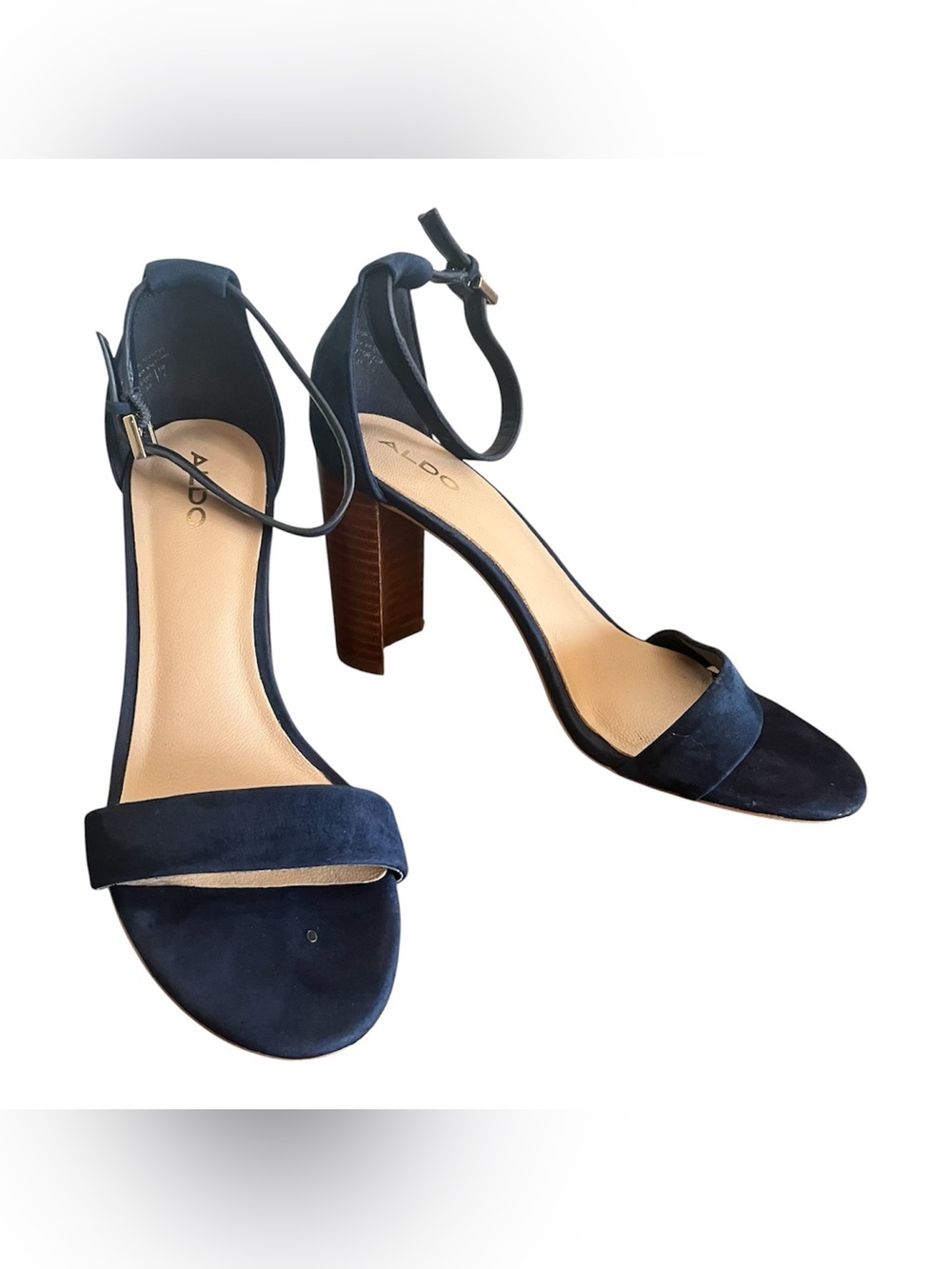 ALDO Jerayclya Navy Blue Suede Block Heel Sandals Size - Picture 3 of 7